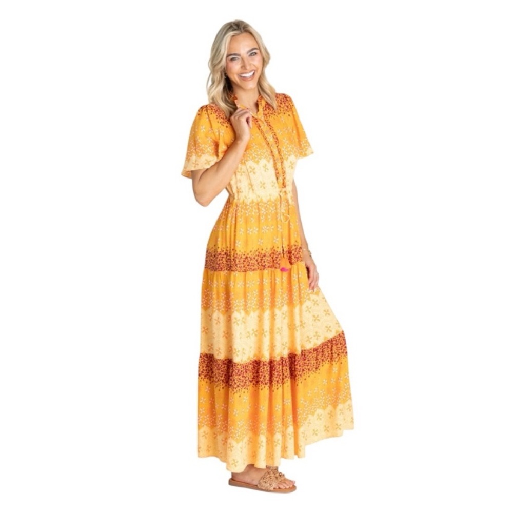 NWT | Easel | Tangerine Border Printed Challis Mixed Print | Yellow Multi | S
